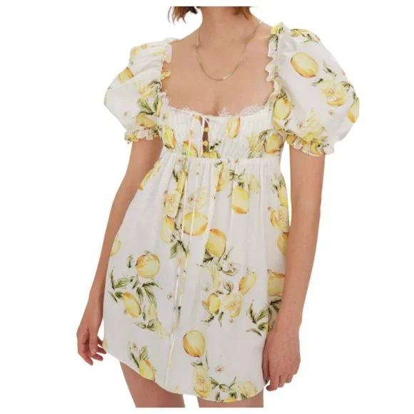 For Love and Lemons Serafina Citrus Print Open Back Mini Dress Size Large NWT - Picture 1 of 4